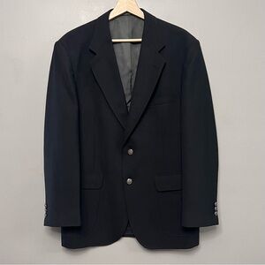 VTG Stafford Black Hopsack Blazer Sport Coat W/ Silver Metal Buttons 40R